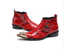 Italian Steel Pointed Toe Western Styles Double Buckle Strap Boots