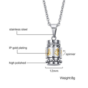 Stainless Steel Buddhism Six Word Rotatable Urn Necklace