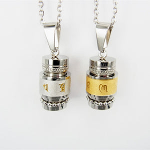 Stainless Steel Buddhism Six Word Rotatable Urn Necklace