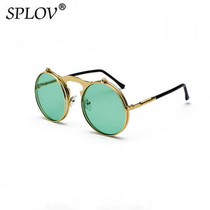 Vintage Flip Retro Round Metal Sun Glasses