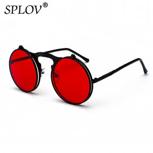 Vintage Steampunk Flip Retro Round Metal Frame Sunglasses