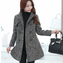 Wool Blend High Neck Plaid Slim Coat