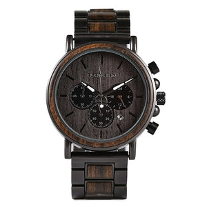 BOBO BIRD P09 Wood and Stainless Steel Luminous Hand Wristwatch