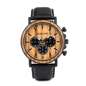 BOBO BIRD P09 Wood and Stainless Steel Luminous Hand Wristwatch