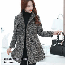 Wool Blend High Neck Plaid Slim Coat