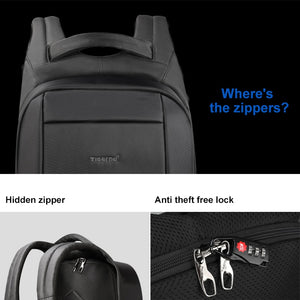 Hidden Anti theft Zipper Water Repellent USB Charger Backpack