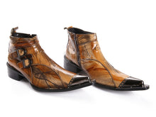 Italian Steel Pointed Toe Western Styles Double Buckle Strap Boots