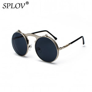 Vintage Steampunk Flip Retro Round Metal Frame Sunglasses