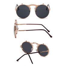 Vintage Steampunk Flip Retro Round Metal Frame Sunglasses