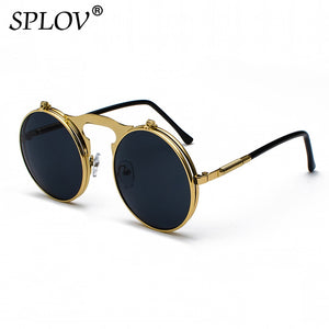 Vintage Flip Retro Round Metal Sun Glasses