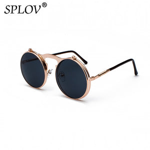 Vintage Flip Retro Round Metal Sun Glasses