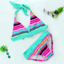 Close-fitting Elastic Stripped Split Two-piece Swimwear