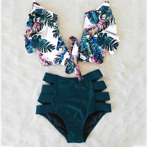 High Waist Ruffled Floral Bathing Suit