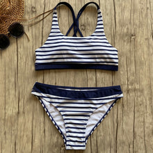 Striped Two-piece Low-cut Swimming Suit