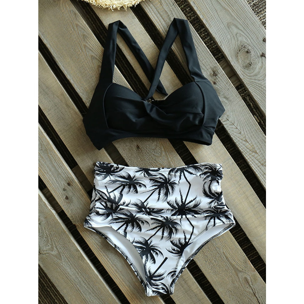 High Waist Floral Bottom Two-piece Swimsuit