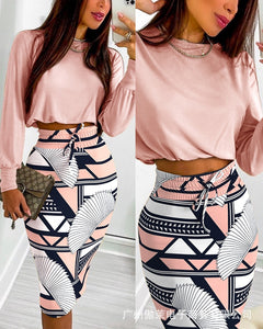 Printed Long Skirt & Long-sleeve Top Set