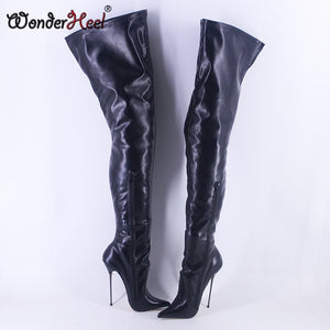 16cm Ultra Thin Metal Extreme High Heel Matt Leather Over Knee Boots