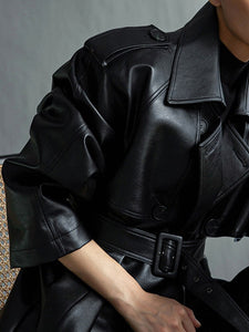 Extra Long Oversized Faux Leather Trench Coat