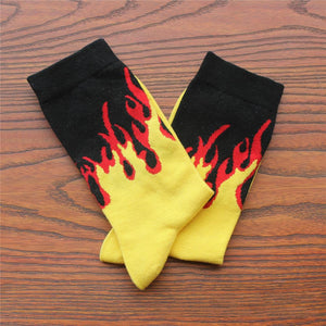 Cartoon Fire Yellow Black Designer Socks