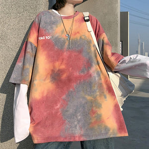 BF Style Tie Dye Printed Short Sleeve Oversized T-shirt