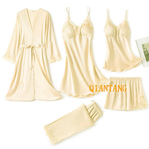 5PC Silk Robe Sleep Suit