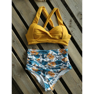 High Waist Floral Bottom Two-piece Swimsuit