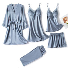 5PC Silk Robe Sleep Suit