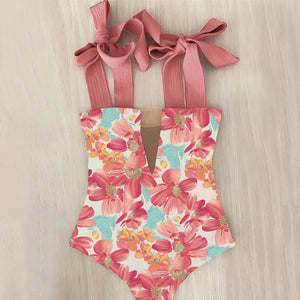 One Piece Strappy Floral Bathing Suit