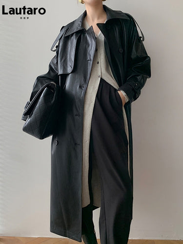 Long Oversized Faux Leather Trench Coat