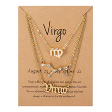 3Pcs/Set Zodiac Sign Pendant 12 Constellation Charm Gold Necklace