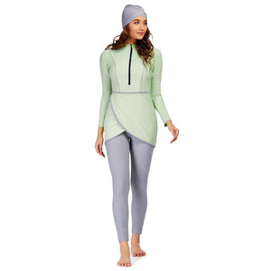 3pcs Modest Muslim Patchwork Long Sleeve Swimsuit