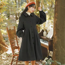 Wool Pleated Lantern Sleeve Long Coat