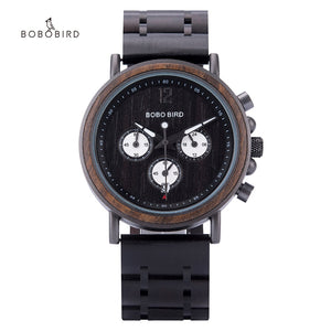 BOBO BIRD P09 Wood and Stainless Steel Luminous Hand Wristwatch