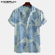 INCERUN Short Sleeve Leaf Printed Tropical Shirt