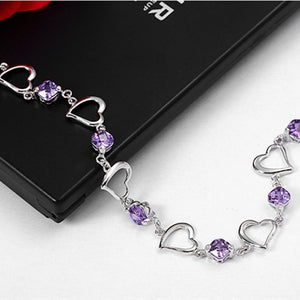 925 Sterling Silver Purple Heart Crystal Zircon Bracelet