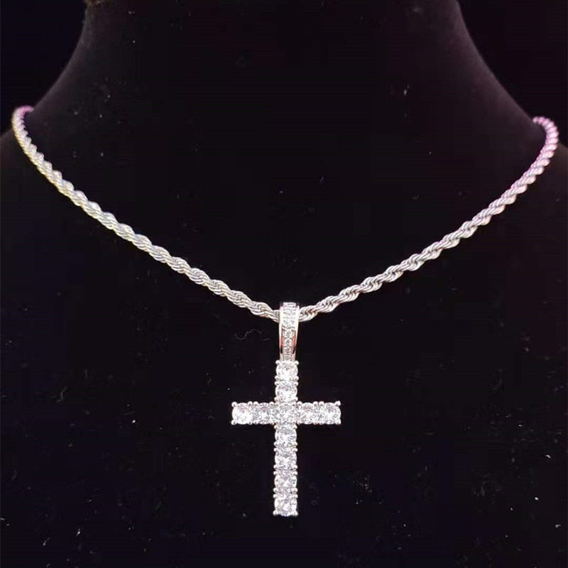 Cross Pendant on Cubic Zircon 4mm Necklace