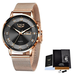 LIGE Ultra-Thin Stainless Steel Wristwatch