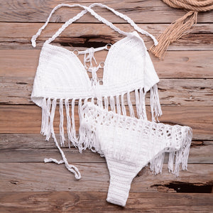 Crochet Tasseled Bikini Set