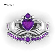 Heart Shaped Natural Purple Crystal Stainless Steel Ring Set