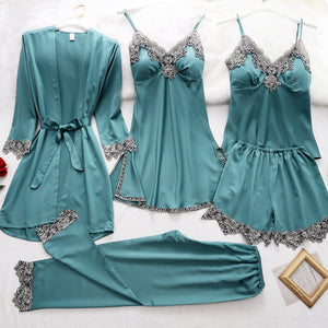 5PC Silk Robe Sleep Suit