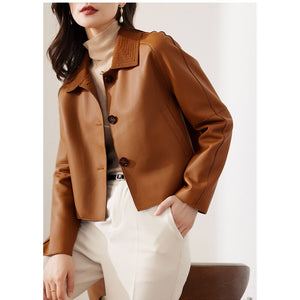 Genuine Leather Mid Length Trench Coat