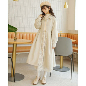 Wool Pleated Lantern Sleeve Long Coat