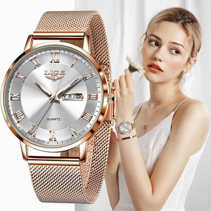 LIGE Ultra-Thin Stainless Steel Wristwatch