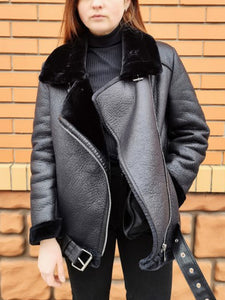 Thick Faux Leather Fur Coat