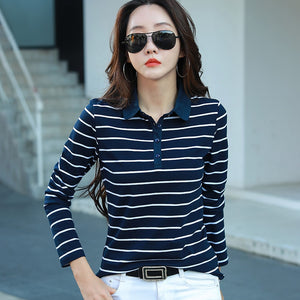 Cotton Striped Long Sleeve Blouse