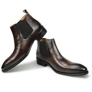 British Style Block Carved Slip-On Boots