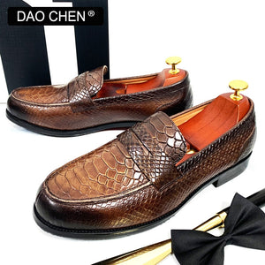 Genuine Leather Snake Print Loafers