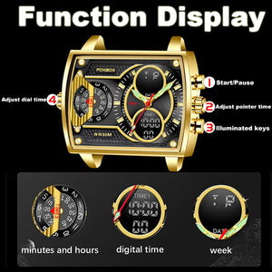 FOXBOX Fashion Square Double Display Sports Watch