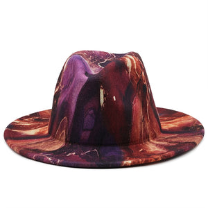 Artistic Print Wide Brim Fedora Hat