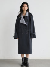 Solid Loose Contrast Double Collar Double Breasted Long Coat